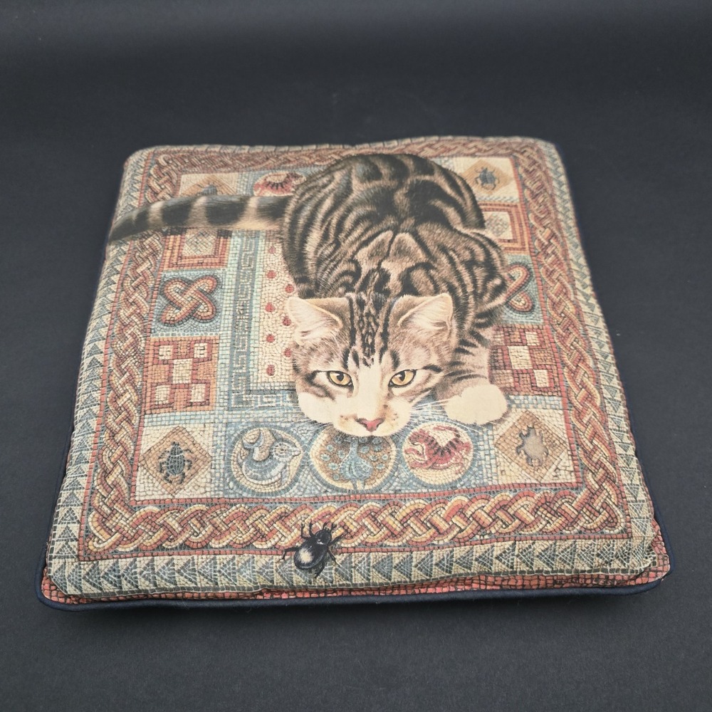 Vintage Cat Throw Pillow Ivory Cat Squares Twiglet and the beetle Pillow 12x12
